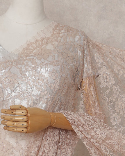 Blush Peach French Chantilly Lace Saree | Lurex