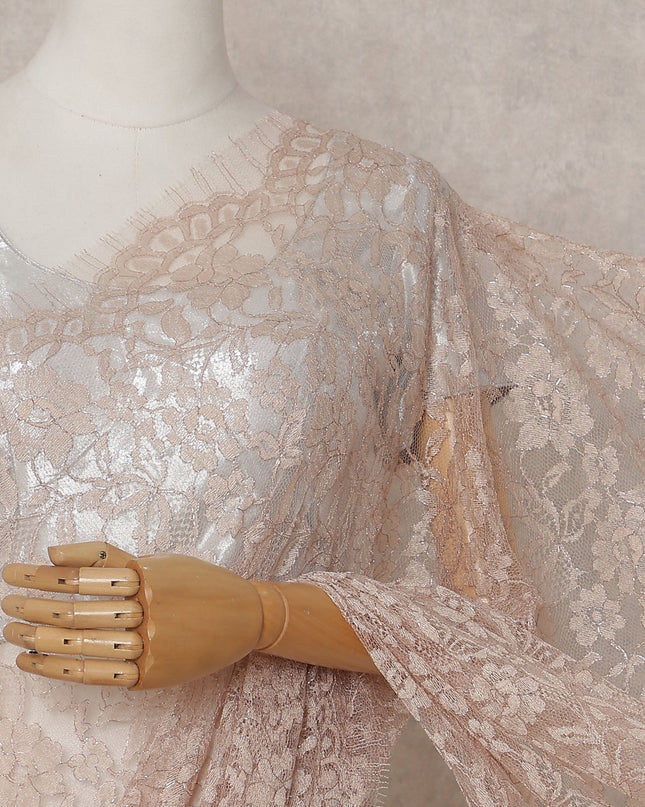 Blush Peach French Chantilly Lace Saree | Lurex