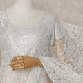 Ivory White French Chantilly Lace Saree | Lurex