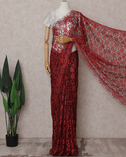 Scarlet Red Chantilly Lace Saree - D31620