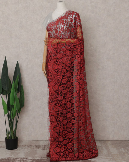 Scarlet Red Chantilly Lace Saree - D31620