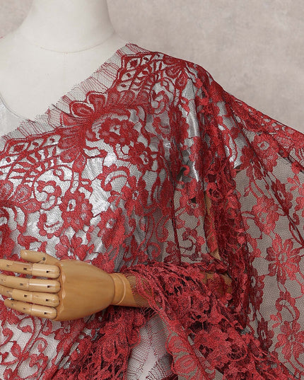 Scarlet Red Chantilly Lace Saree - D31620