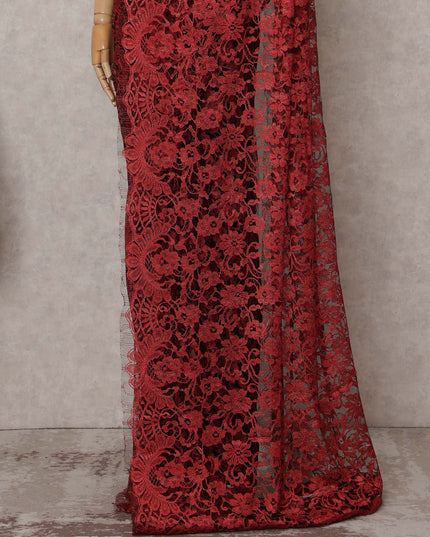 Scarlet Red Chantilly Lace Saree - D31620