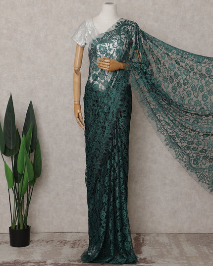 Emerald Bottle Green Chantilly Lace Saree - D31615