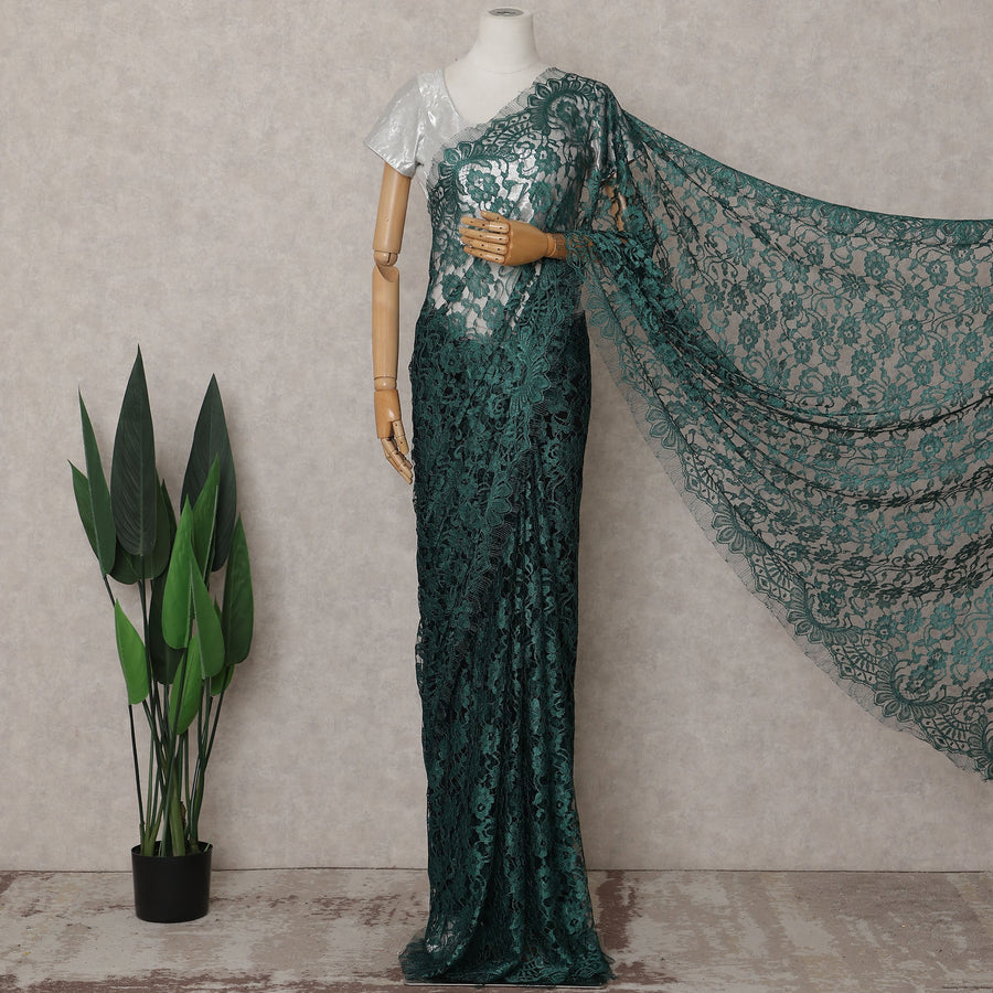 Emerald Bottle Green Chantilly Lace Saree - D31615