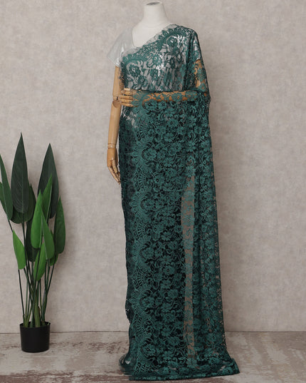 Emerald Bottle Green Chantilly Lace Saree - D31615