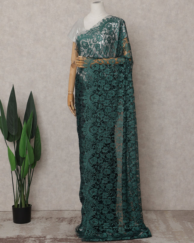 Emerald Bottle Green Chantilly Lace Saree - D31615