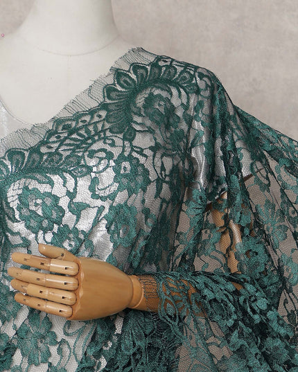 Emerald Bottle Green Chantilly Lace Saree - D31615