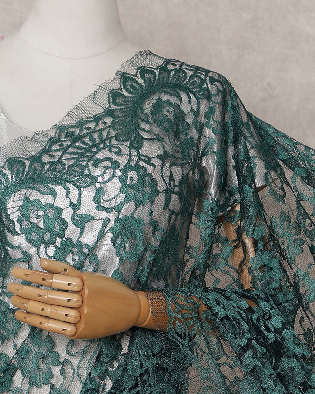 Emerald Bottle Green Chantilly Lace Saree - D31615