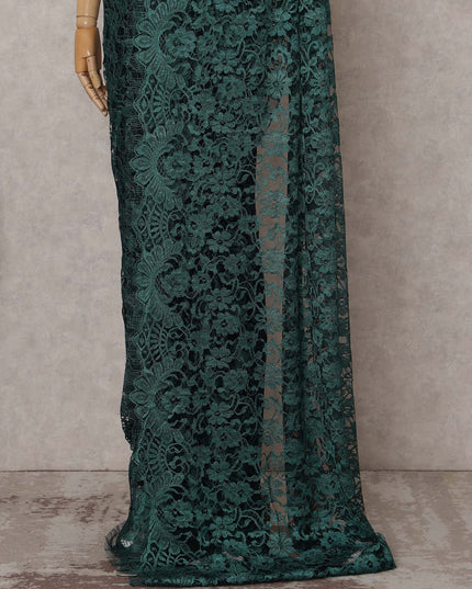 Emerald Bottle Green Chantilly Lace Saree - D31615