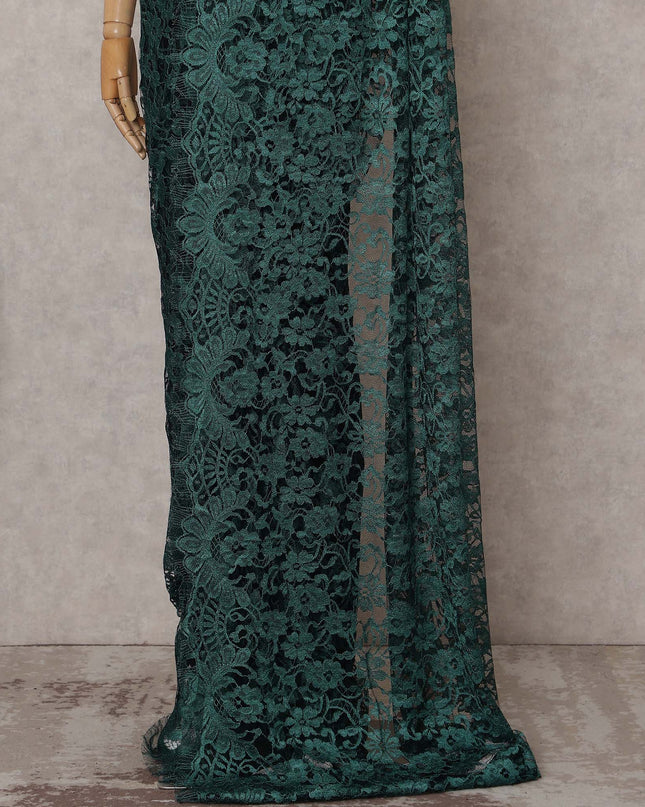 Emerald Bottle Green Chantilly Lace Saree - D31615
