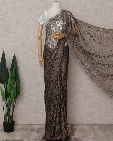 Copper Brown Chantilly Lace Saree - D31621