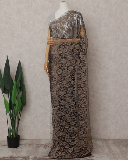 Copper Brown Chantilly Lace Saree - D31621