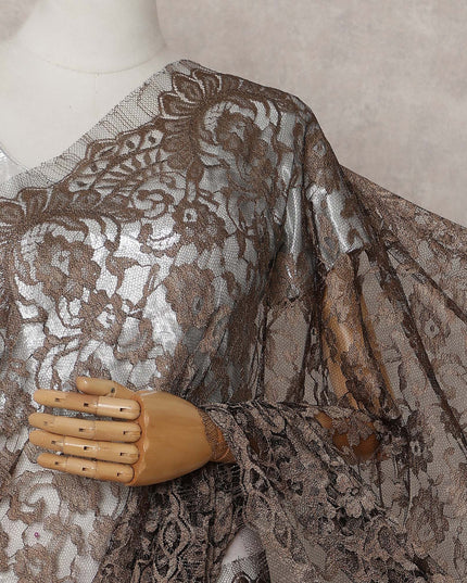 Copper Brown Chantilly Lace Saree - D31621