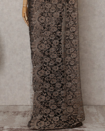 Copper Brown Chantilly Lace Saree - D31621