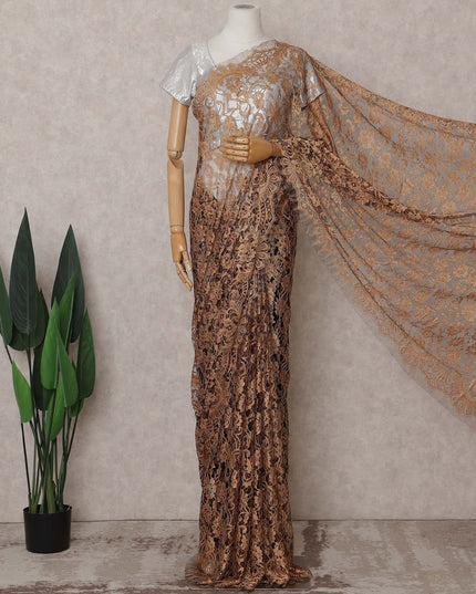 Antique Bronze Gold Chantilly Lace Saree - D31608