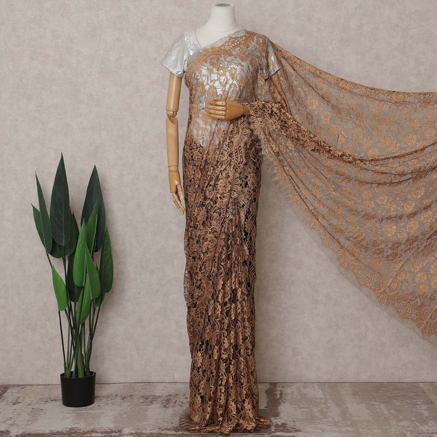Antique Bronze Gold Chantilly Lace Saree - D31608