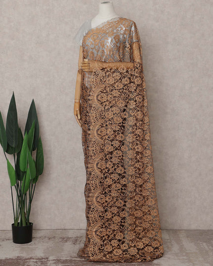 Antique Bronze Gold Chantilly Lace Saree - D31608