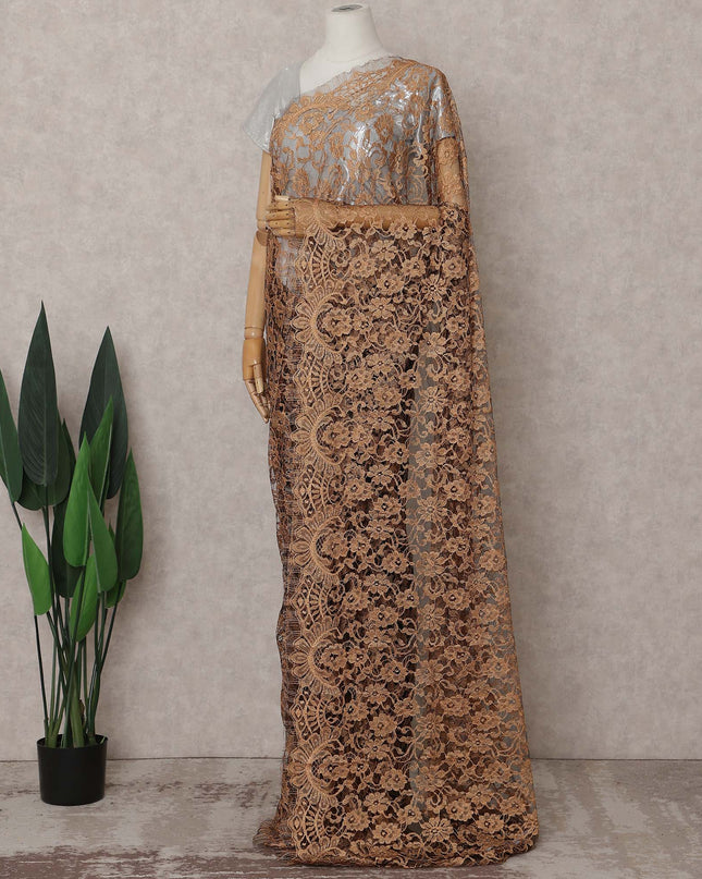 Antique Bronze Gold Chantilly Lace Saree - D31608