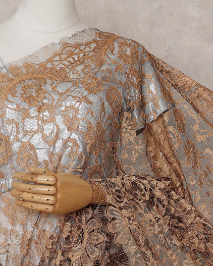 Antique Bronze Gold Chantilly Lace Saree - D31608