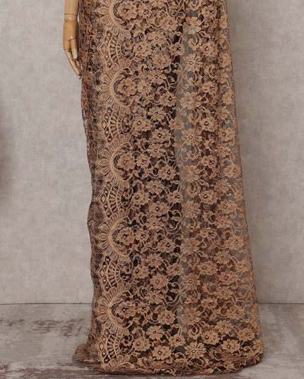 Antique Bronze Gold Chantilly Lace Saree - D31608
