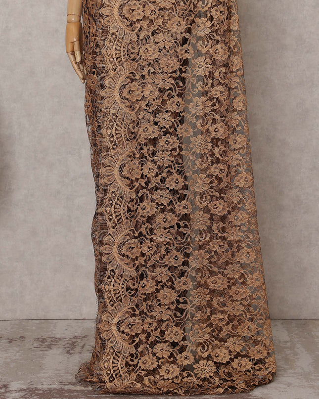 Antique Bronze Gold Chantilly Lace Saree - D31608