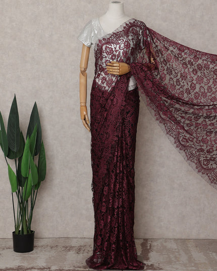 Burgundy Maroon Chantilly Lace Saree - D31616