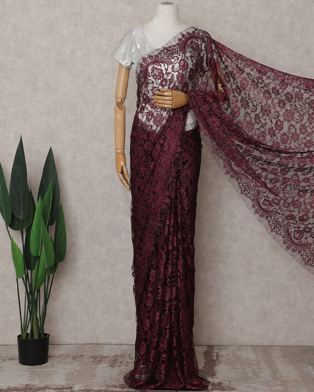 Burgundy Maroon Chantilly Lace Saree - D31616