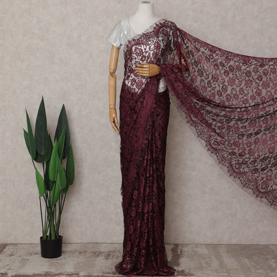 Burgundy Maroon Chantilly Lace Saree - D31616