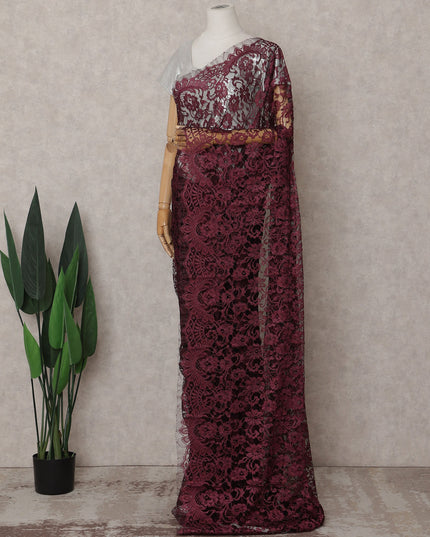 Burgundy Maroon Chantilly Lace Saree - D31616
