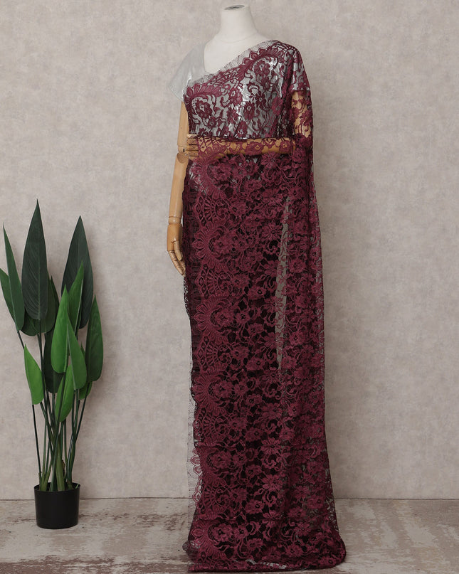 Burgundy Maroon Chantilly Lace Saree - D31616