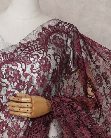 Burgundy Maroon Chantilly Lace Saree - D31616