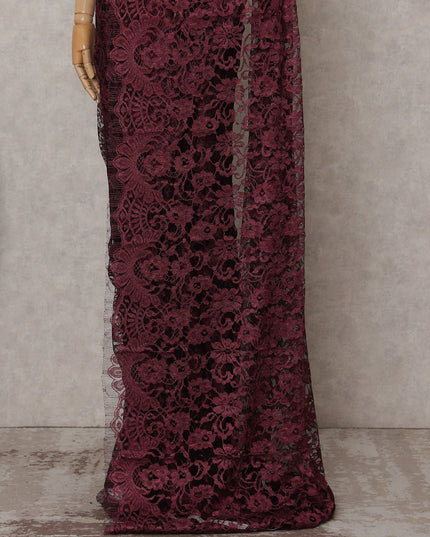 Burgundy Maroon Chantilly Lace Saree - D31616