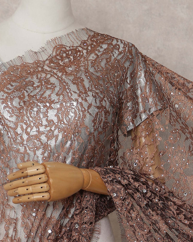 Mocha Brown Stone Work French Lace Saree