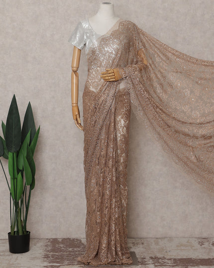 Champagne Gold French Chantilly Lace Saree Piece
