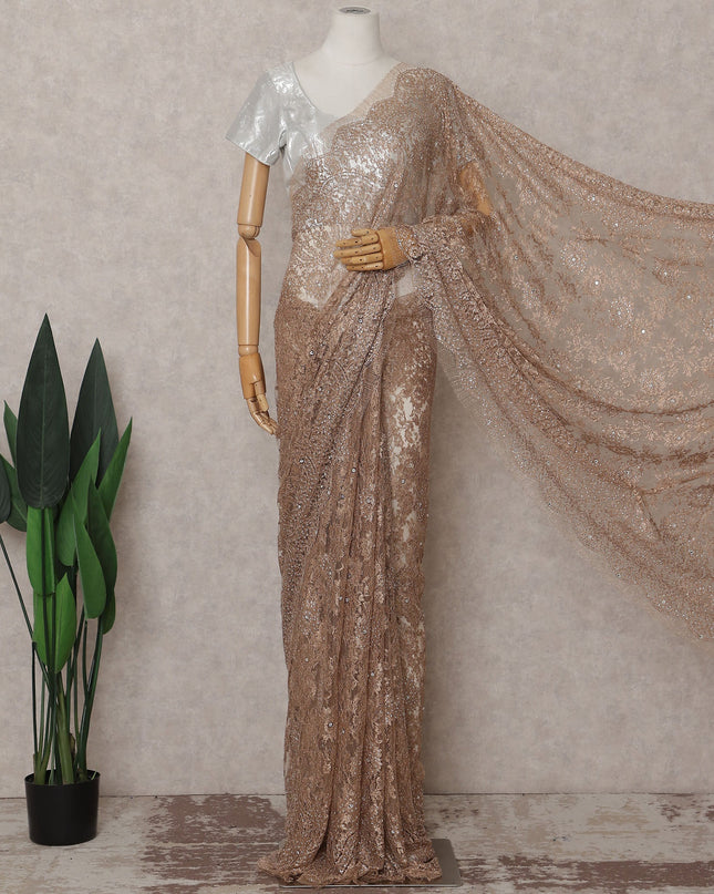 Champagne Gold French Chantilly Lace Saree Piece