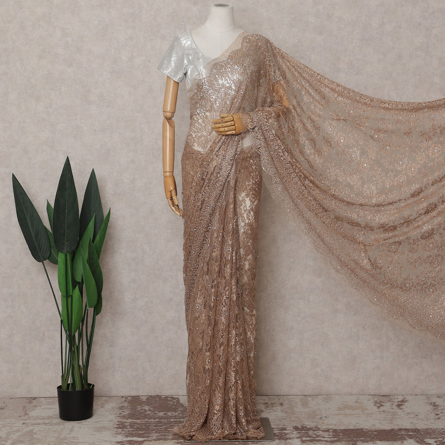 Champagne Gold French Chantilly Lace Saree Piece