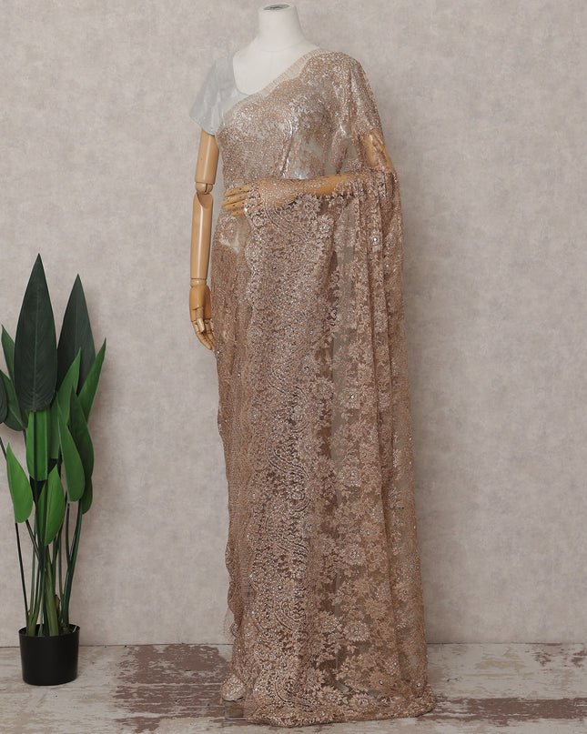 Champagne Gold French Chantilly Lace Saree Piece