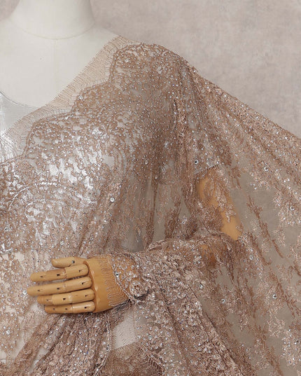 Champagne Gold French Chantilly Lace Saree Piece