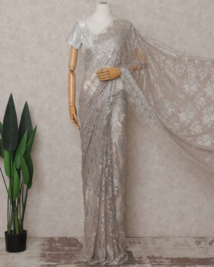 Champagne Beige French Chantilly Lace Saree