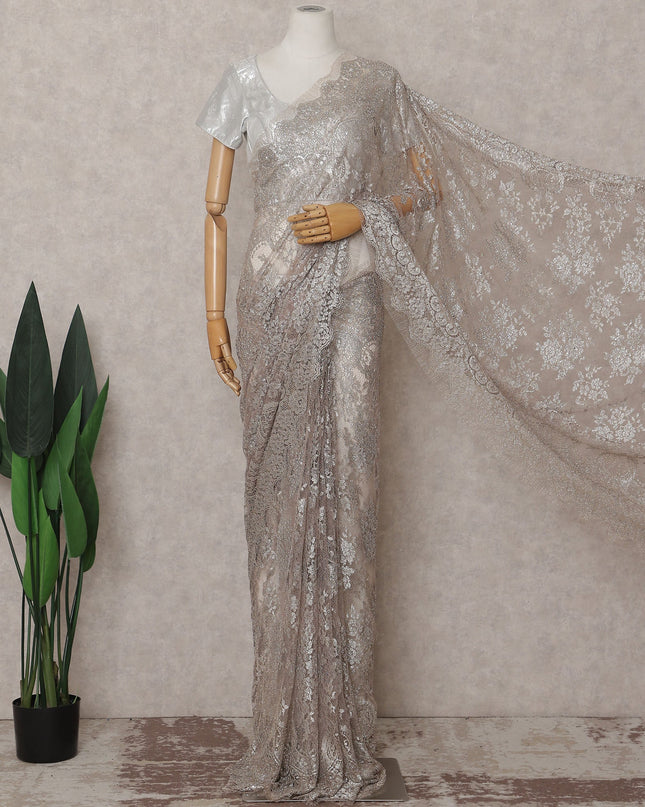 Champagne Beige French Chantilly Lace Saree