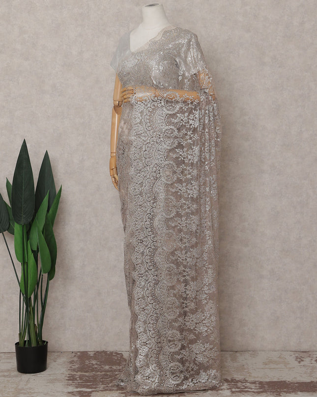 Champagne Beige French Chantilly Lace Saree