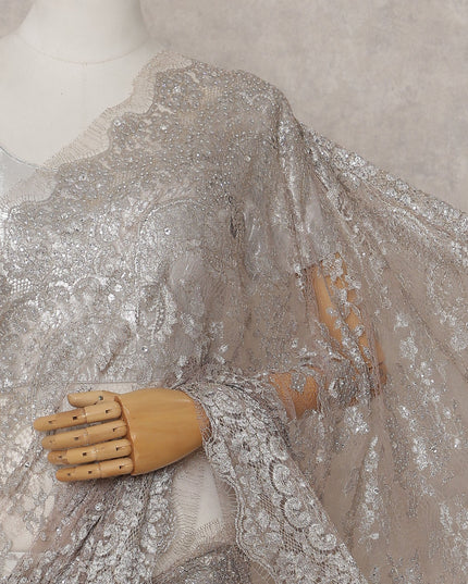 Champagne Beige French Chantilly Lace Saree