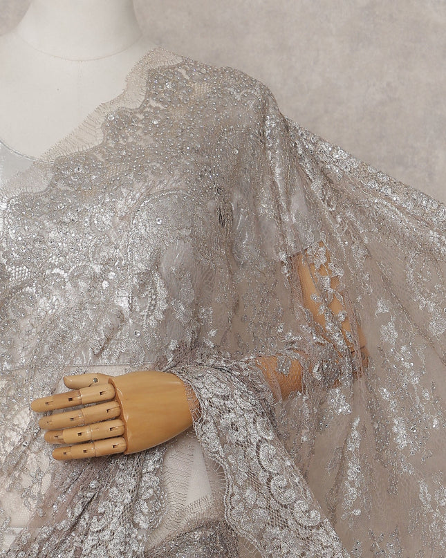 Champagne Beige French Chantilly Lace Saree