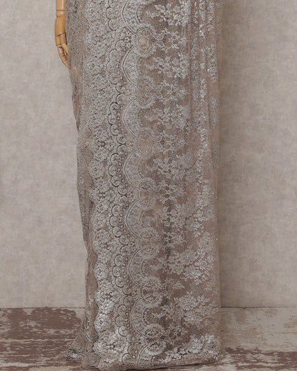 Champagne Beige French Chantilly Lace Saree