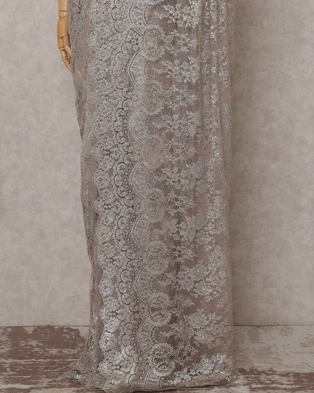 Champagne Beige French Chantilly Lace Saree