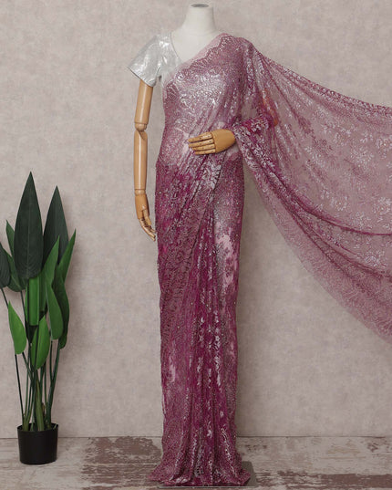 Orchid Fuchsia Pink French Chantilly Lace Saree