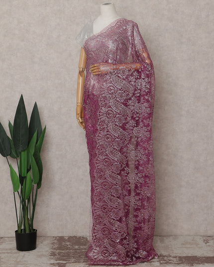 Orchid Fuchsia Pink French Chantilly Lace Saree