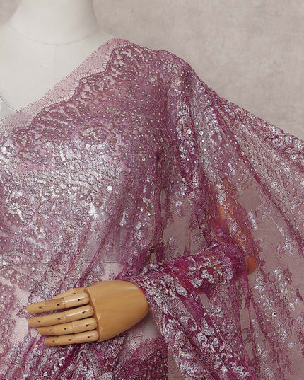 Orchid Fuchsia Pink French Chantilly Lace Saree