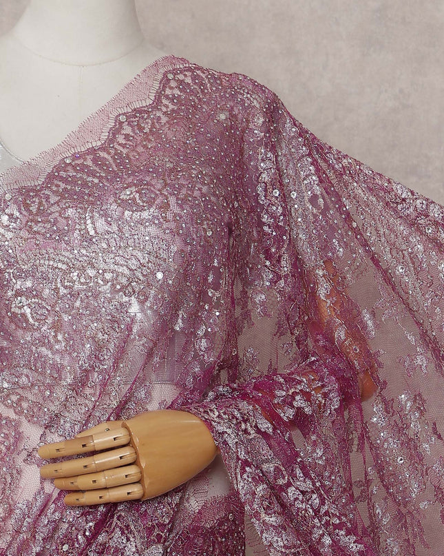 Orchid Fuchsia Pink French Chantilly Lace Saree